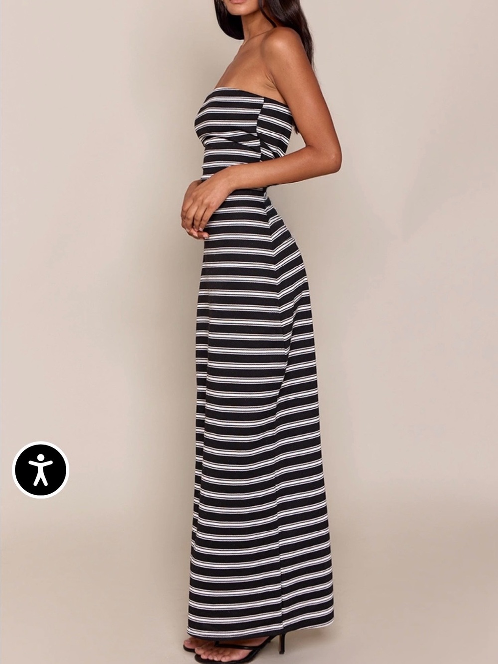 Striped Strapless Black and White Maxi Dress